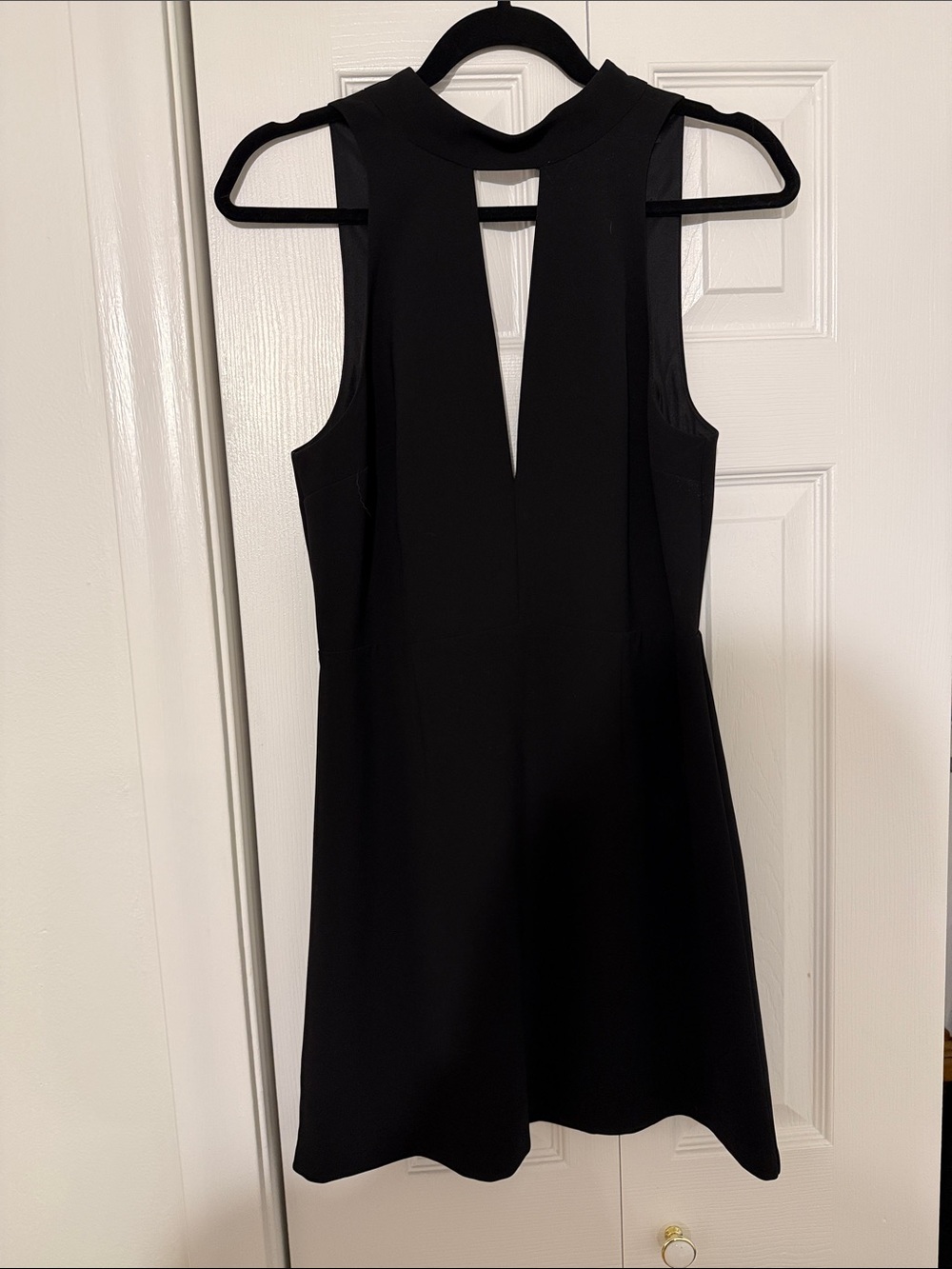 Express Black Sleeveless Mini Dress with Plunging Keyhole